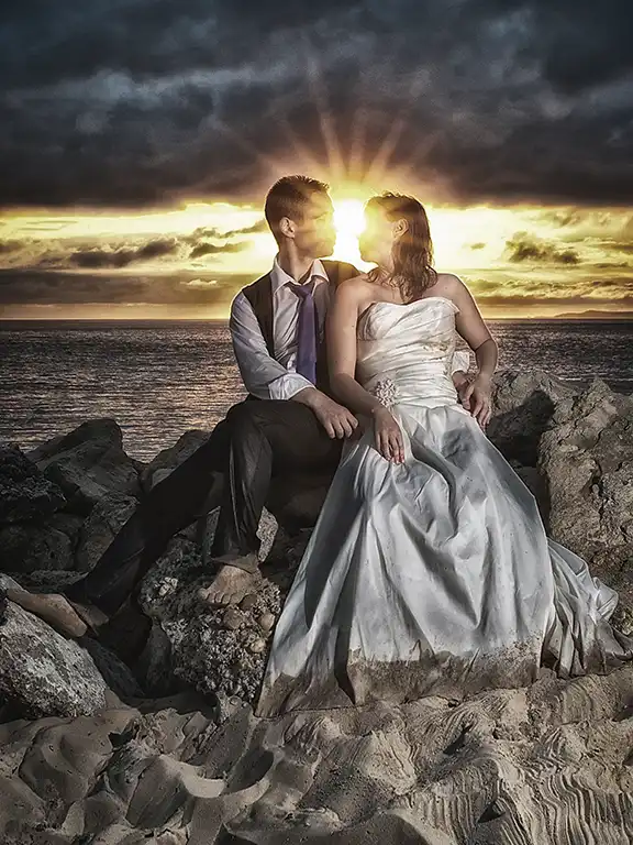 Mariée au coucher de soleil à la Dune du Pilat - séance photo Trash-the-Dress / Day After